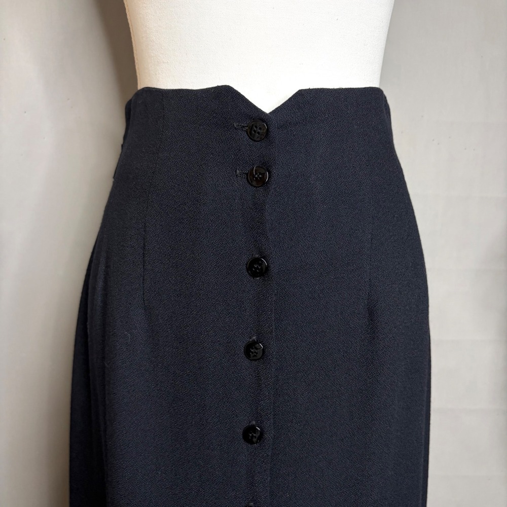 Vintage 90s Express Maxi Skirt M Navy High Waist Button Front Minimalist USA - Picture 5 of 7